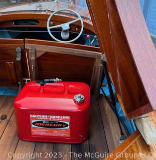 14' Restored 1952 Chris-Craft Classic Wooden Kit Runabout Boat With 1957 Mercury Mark 55E Outboard Motor And Mastercraft Trailer. According to consignor, "Winner of the Prestigious Best Outboard Boat Award at the 26th annual Antique and Classic Boat Society Chesapeake Bay Chapter Antique and Classic Boat Festival 2014. Originally assembled by Norman W. Bailey of Newmarket N.J., the boat has been renovated with expert craftsmanship and the finest materials and hardware available.  Stripped the the hull bare, replaced with Sepele Mahogany. All original wood sealed with CPES epoxy (inside and out) and joints secured with West Systems. Sikaflex adhesive sealant caulk on deck to match wood color. 3 coats of Pettit - Bikini Blue on hull and 7 coats of Z-Spar on deck. Matching exterior grade latex paint on hull interior to help wood breath and dampness evaporate. Flush cleats and electrical switching by Attwood and Cole Hersee Co.-U.S.A.. (see more below)