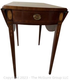 Federal Style Mahogany Inlaid Drop Leaf Side Table. Second of Two Offered in This Auction. Measures 17w x 30d x 27"h without leaf extensions