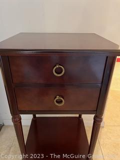 Bombay Company Two (2) Drawer End Table. Second of two (2) offered in this auction. Measures 16w x 14.5d x 28.5"h