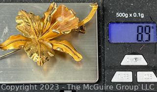 14kt Yellow Gold Daffodil Flower Brooch.  8.9 grams