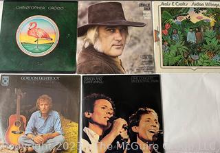 (5) Vinyl Record Albums: Gordon Lightfoot, Simon And Garfunkel, Christopher Cross, Charlie Rich, and Seals & Crofts