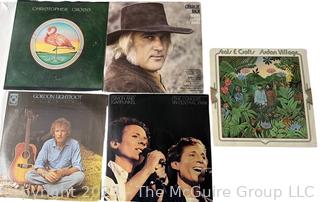 (5) Vinyl Record Albums: Gordon Lightfoot, Simon And Garfunkel, Christopher Cross, Charlie Rich, and Seals & Crofts