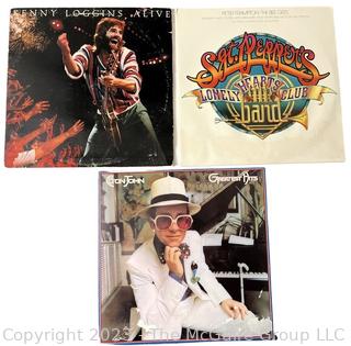 (3) Vinyl Record Albums: Elton John, The Bee Gees/Peter Frampton, and Kenny Loggins