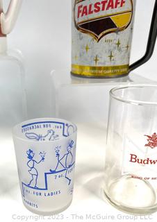 Group of Brewiana Including Beer Glasses and Steins and National Bohemian Box. 