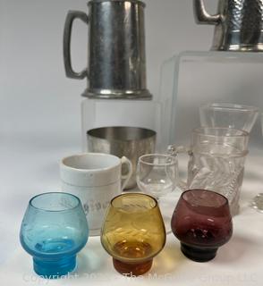 Group of Vintage Beer Mugs and Steins in Glass and Pewter.