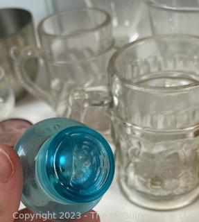 Group of Vintage Beer Mugs and Steins in Glass and Pewter.