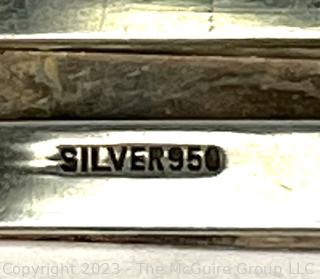 Victorian 950 Sterling Silver Etched Belt Buckle and Tie Clip in Box. 