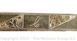 Victorian 950 Sterling Silver Etched Belt Buckle and Tie Clip in Box. 