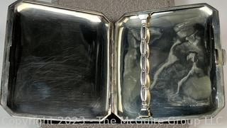 Victorian Flat Sterling Silver Etched Cigarette Case with Hinged Lid and Box. 58.9 grams