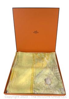 Hermes Yellow Silk Chiffon Giverny Scarf New in Box.  