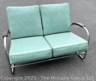 Mid Century Modern Royal Metal Manufacturing Co. Green Vinyl and Chrome Settee Couch by 