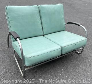 Mid Century Modern Royal Metal Manufacturing Co. Green Vinyl and Chrome Settee Couch by 