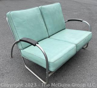 Mid Century Modern Royal Metal Manufacturing Co. Green Vinyl and Chrome Settee Couch by 