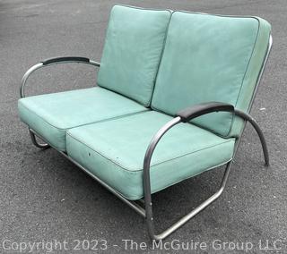 Mid Century Modern Royal Metal Manufacturing Co. Green Vinyl and Chrome Settee Couch by 