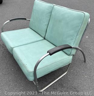 Mid Century Modern Royal Metal Manufacturing Co. Green Vinyl and Chrome Settee Couch by 