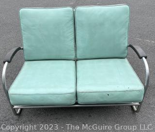 Mid Century Modern Royal Metal Manufacturing Co. Green Vinyl and Chrome Settee Couch by 