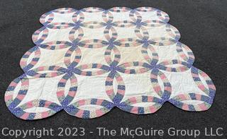 Vintage Hand Stitched Quilt in Double Wedding Ring Pattern, Some Stains.  82" x 83"