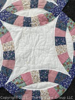 Vintage Hand Stitched Quilt in Double Wedding Ring Pattern, Some Stains.  82" x 83"