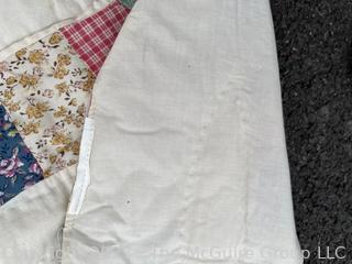 Vintage Hand Stitched Quilt in Double Wedding Ring Pattern, Some Stains.  82" x 83"