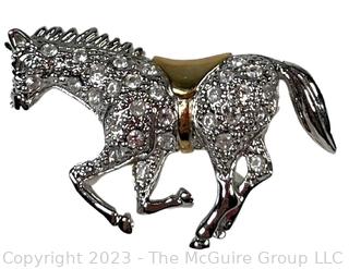 Rhinestone Encrusted Horse Brooch Signed by Roman