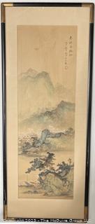 Framed Under Glass Chinese Landscape Scroll Painting on Silk. 