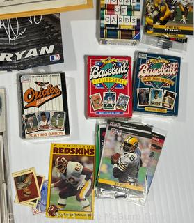 Collection of Memorabilia Including 1980's-90's Baseball Trading Cards, Bumper Stickers, Orioles Honorary Contract for Catching a Foul Ball, a Mike Mussina Game Program and oversized Soft Ball 