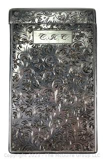 Victorian Sterling Silver Etched Cigarette Case with Hinged Lid. 78.2 grams