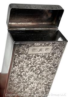 Victorian Sterling Silver Etched Cigarette Case with Hinged Lid. 78.2 grams