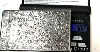 Victorian Sterling Silver Etched Cigarette Case with Hinged Lid. 78.2 grams