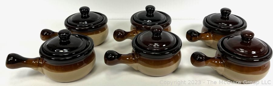 Vintage Brown Soup Bowl With Lid and Handle Stoneware French Onion