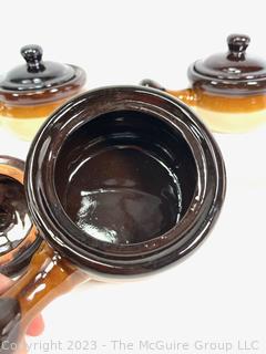 Set of Six (6) Stoneware Brown Glaze Onion Soup Bowl with Handle & Lid  