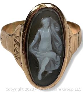 Art Nouveau 18K Yellow Gold Oval Cameo Ring