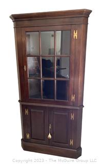 Glass Front Mahogany Corner Cabinet by Caro-Craft. First of Two (2) Being Offered in This Auction.  