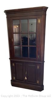 Glass Front Mahogany Corner Cabinet by Caro-Craft. First of Two (2) Being Offered in This Auction.  