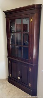 Glass Front Mahogany Corner Cabinet by Caro-Craft. First of Two (2) Being Offered in This Auction.  