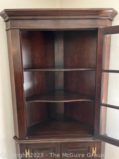 Glass Front Mahogany Corner Cabinet by Caro-Craft. First of Two (2) Being Offered in This Auction.  