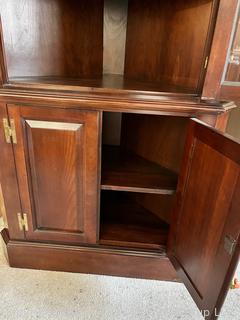 Glass Front Mahogany Corner Cabinet by Caro-Craft. Second of Two (2) Being Offered in This Auction.  