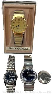 Three (3) Vintage Men's Timex Wrist Watches, One New in Box