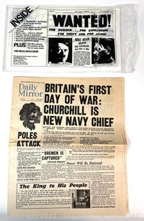 1979 Reprint of  Britain's Daily Mirror Dated September 4th, 1939.  