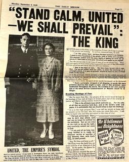 1979 Reprint of  Britain's Daily Mirror Dated September 4th, 1939.  