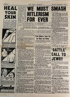 1979 Reprint of  Britain's Daily Mirror Dated September 4th, 1939.  