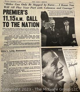 1979 Reprint of  Britain's Daily Mirror Dated September 4th, 1939.  