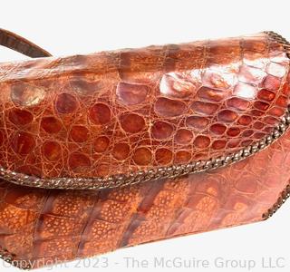 Vintage Brown Alligator Handbag Purse. 