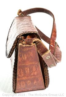 Vintage Brown Alligator Handbag Purse. 