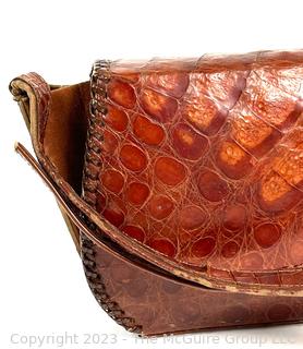 Vintage Brown Alligator Handbag Purse. 