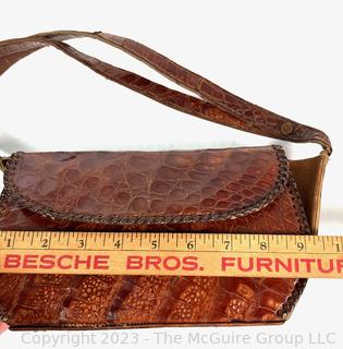 Vintage Brown Alligator Handbag Purse. 