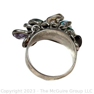 Silver Dangle Ring with Bezel Set Crystals. 