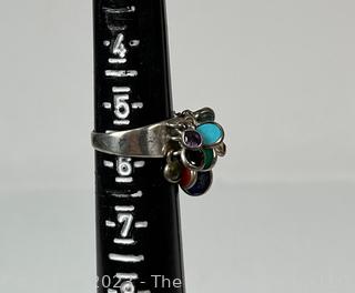 Silver Dangle Ring with Bezel Set Crystals. 