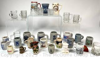 Collection of Vintage Miniature Souvenir Stoneware Beer Steins & Shot Glasses Including Hofbrauhaus