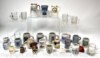 Collection of Vintage Miniature Souvenir Stoneware Beer Steins & Shot Glasses Including Hofbrauhaus